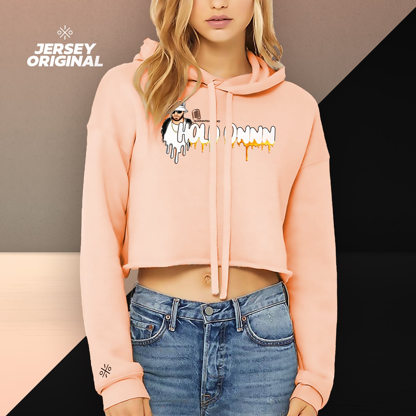 Peach 'Hold Onn' Women's Cropped Fleece Hoodie