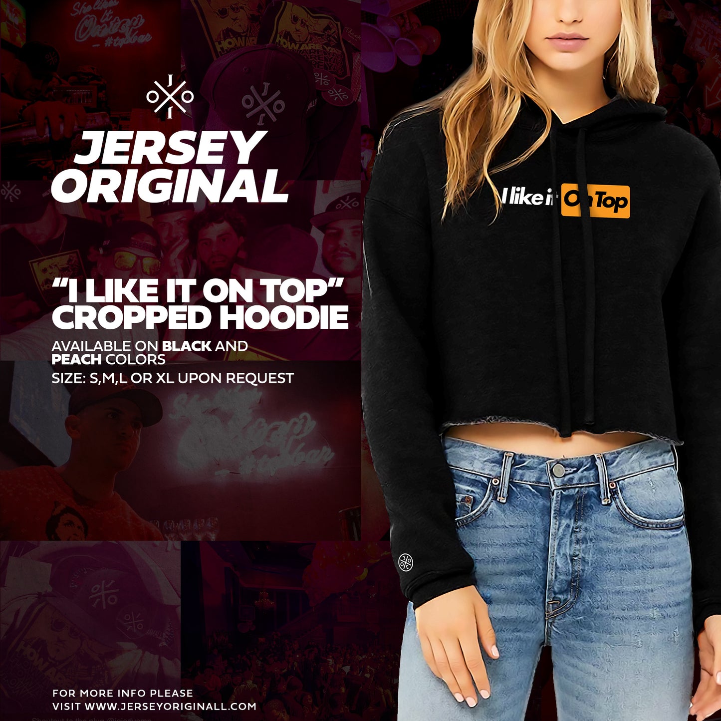 Black 'I Like It On Top' Women's Cropped Fleece Hoodie